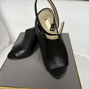 Louise et Cie Black Leather Peep-Toe Mules NWB
